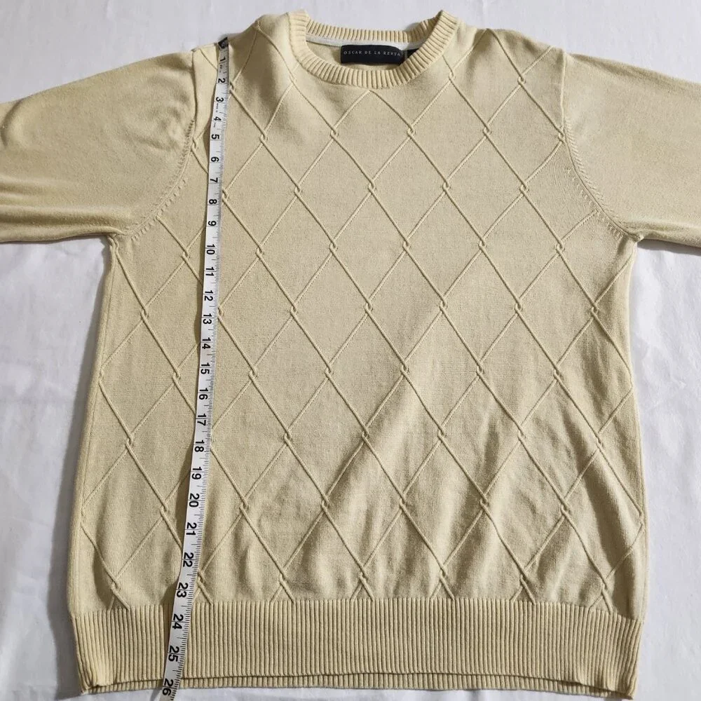 Vintage Oscar De La Renta Men’s Size Medium Yellow Long Sleeve Argyle Sweater